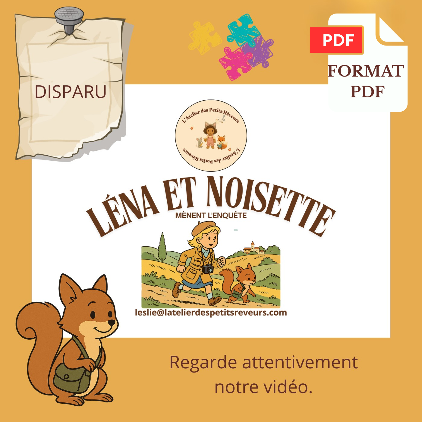 Léna et Noisette mènent l'enquête.  Le jeu-livret interactif dès 3 ans.✨️🎁 PDF